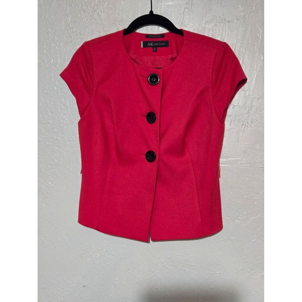Anne Klein Red Short Sleeve Asymmetric Button Blouse